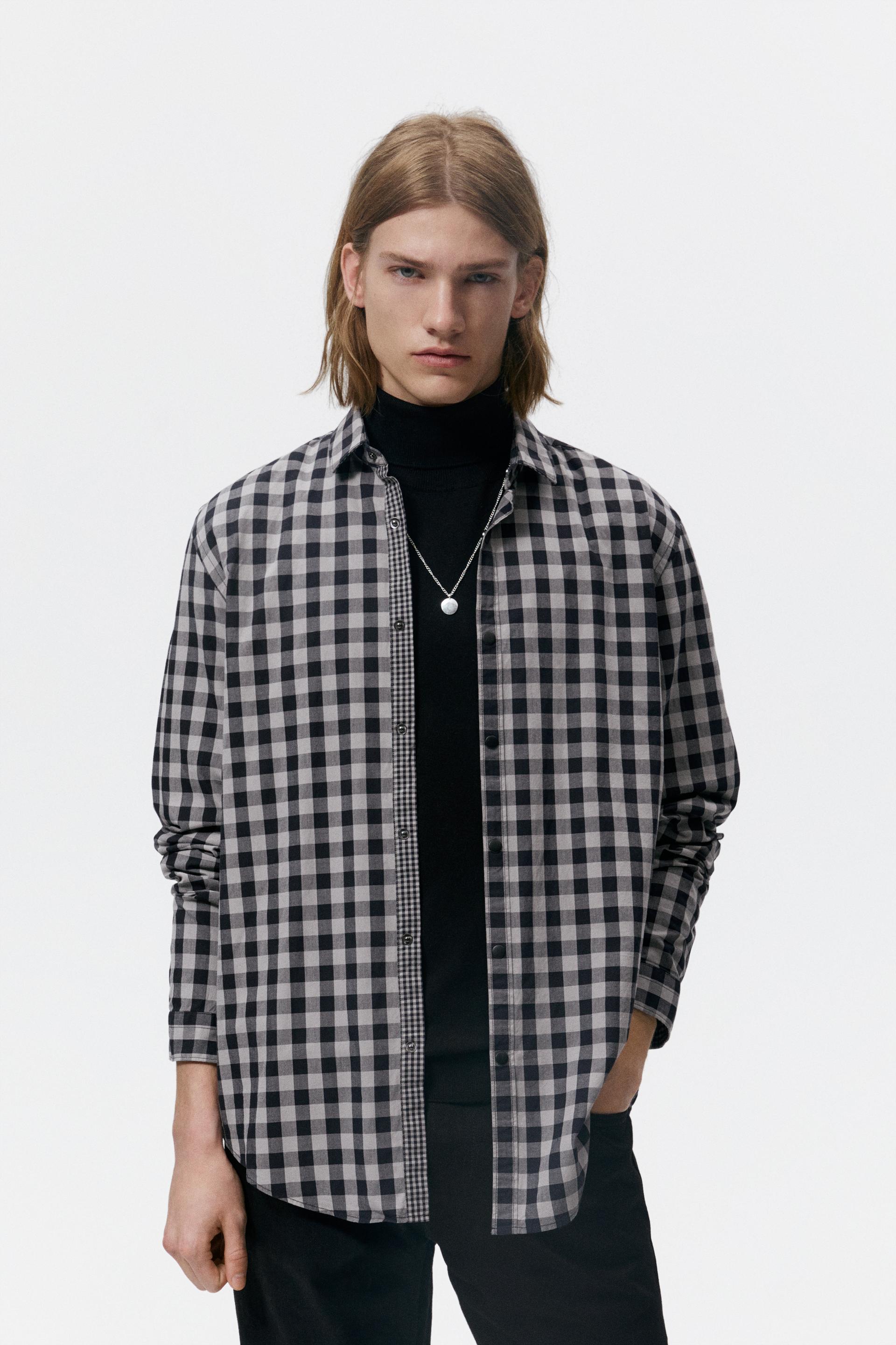 CONTRASTING CHECKED SHIRT - Grey | ZARA 