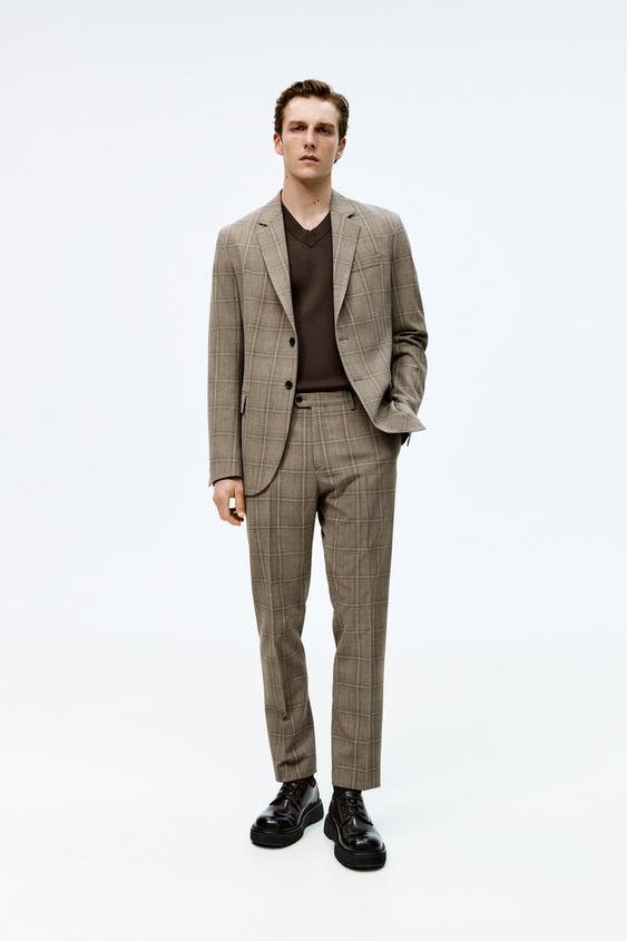 CHECK SUIT TROUSERS - camel | ZARA 
