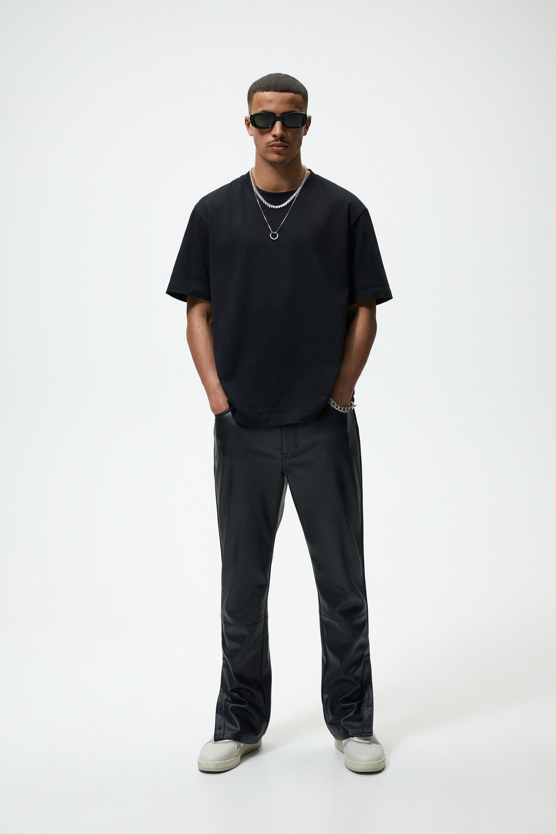 FAUX LEATHER SPLIT-HEM TROUSERS - Black 