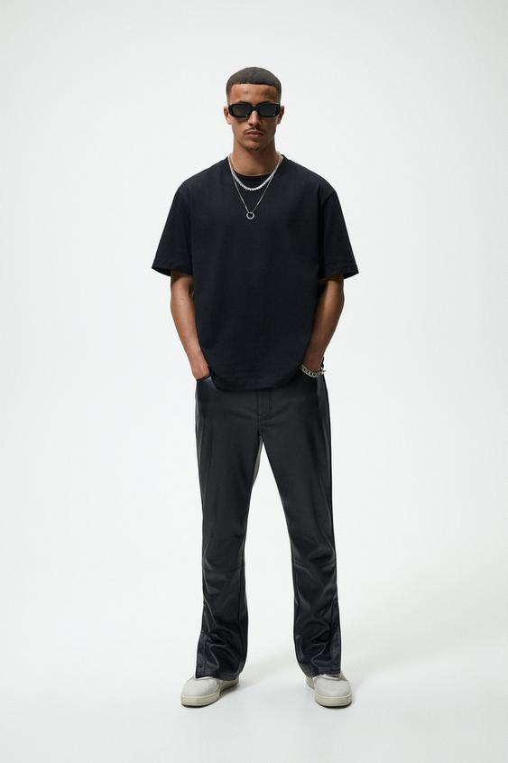 FAUX LEATHER SPLIT-HEM TROUSERS - Black 