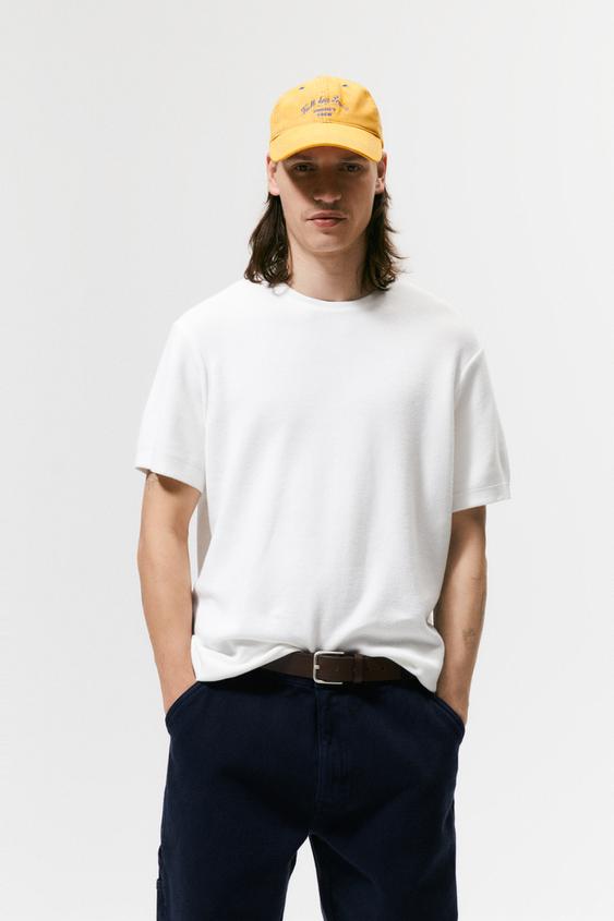 TEXTURED KNIT T-SHIRT - Oyster White 