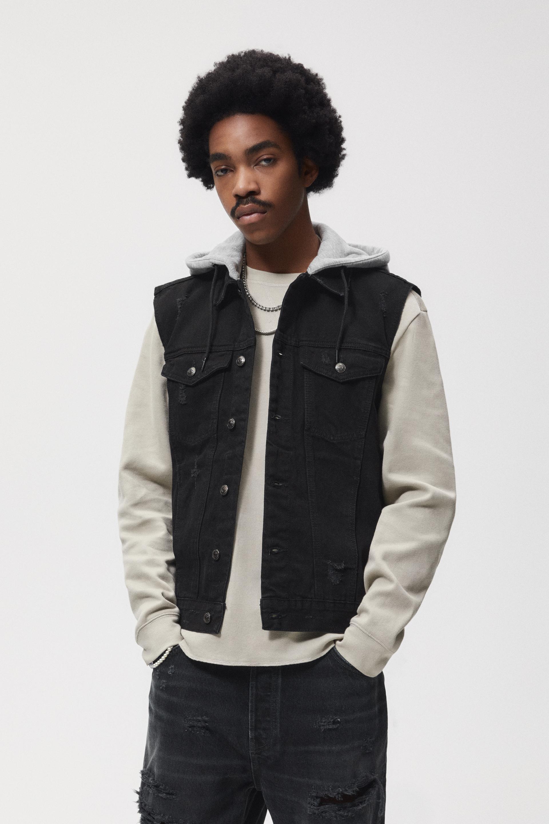 DENIM WAISTCOAT WITH CONTRAST HOOD - Black | ZARA Australia