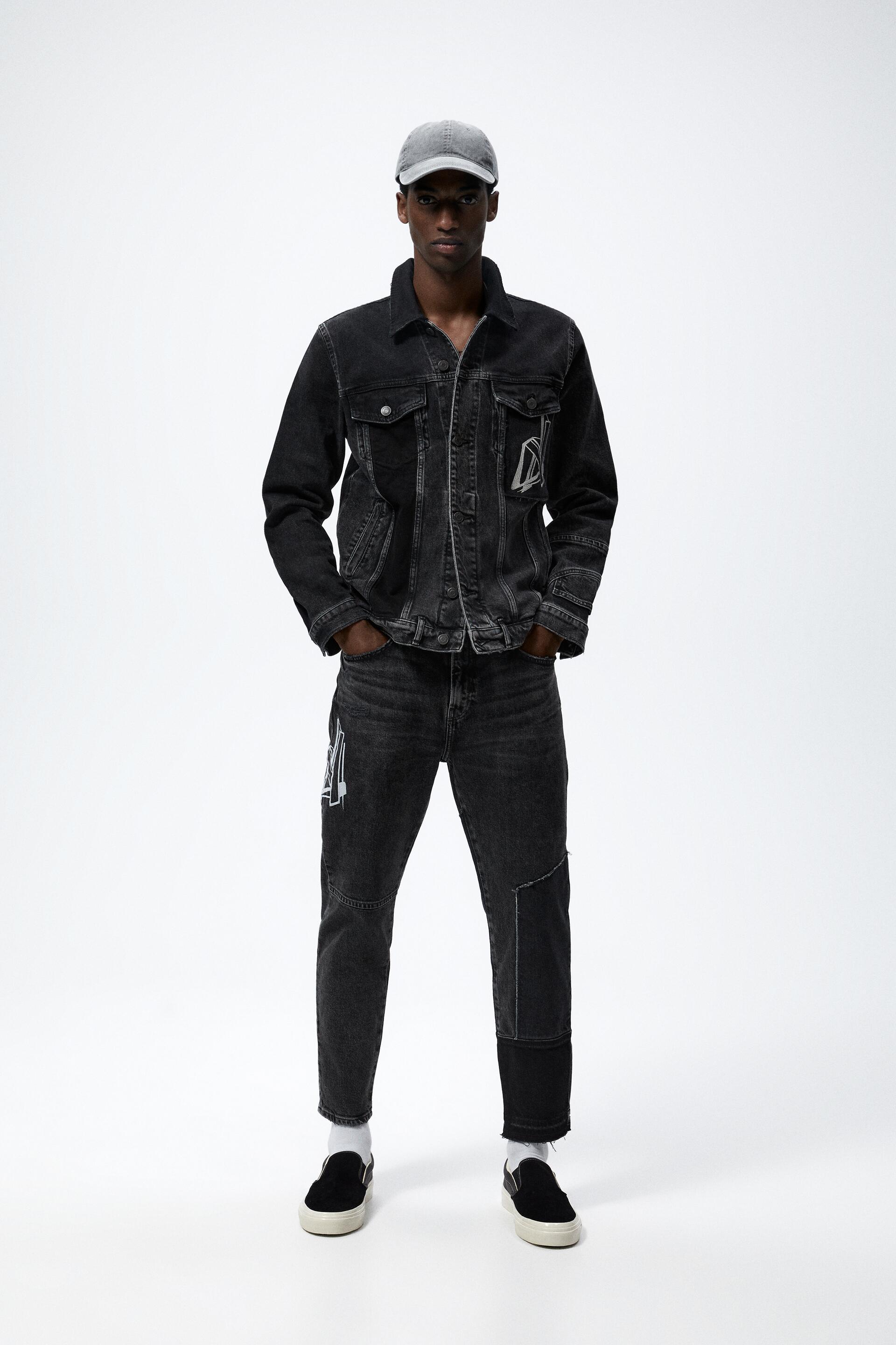 JEANS WITH RIPS AND PATCHES - Black 