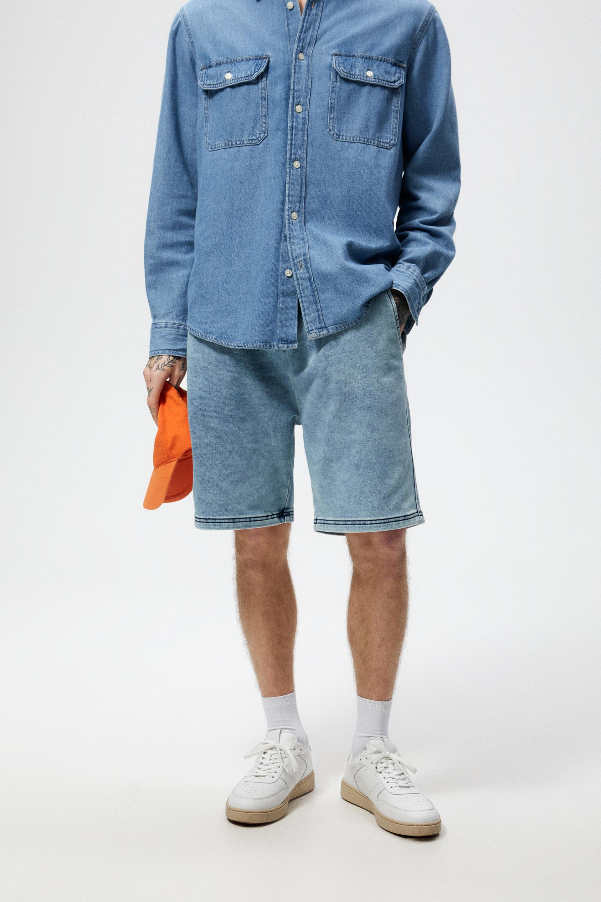 SOFT DENIM BERMUDA SHORTS - Light blue 