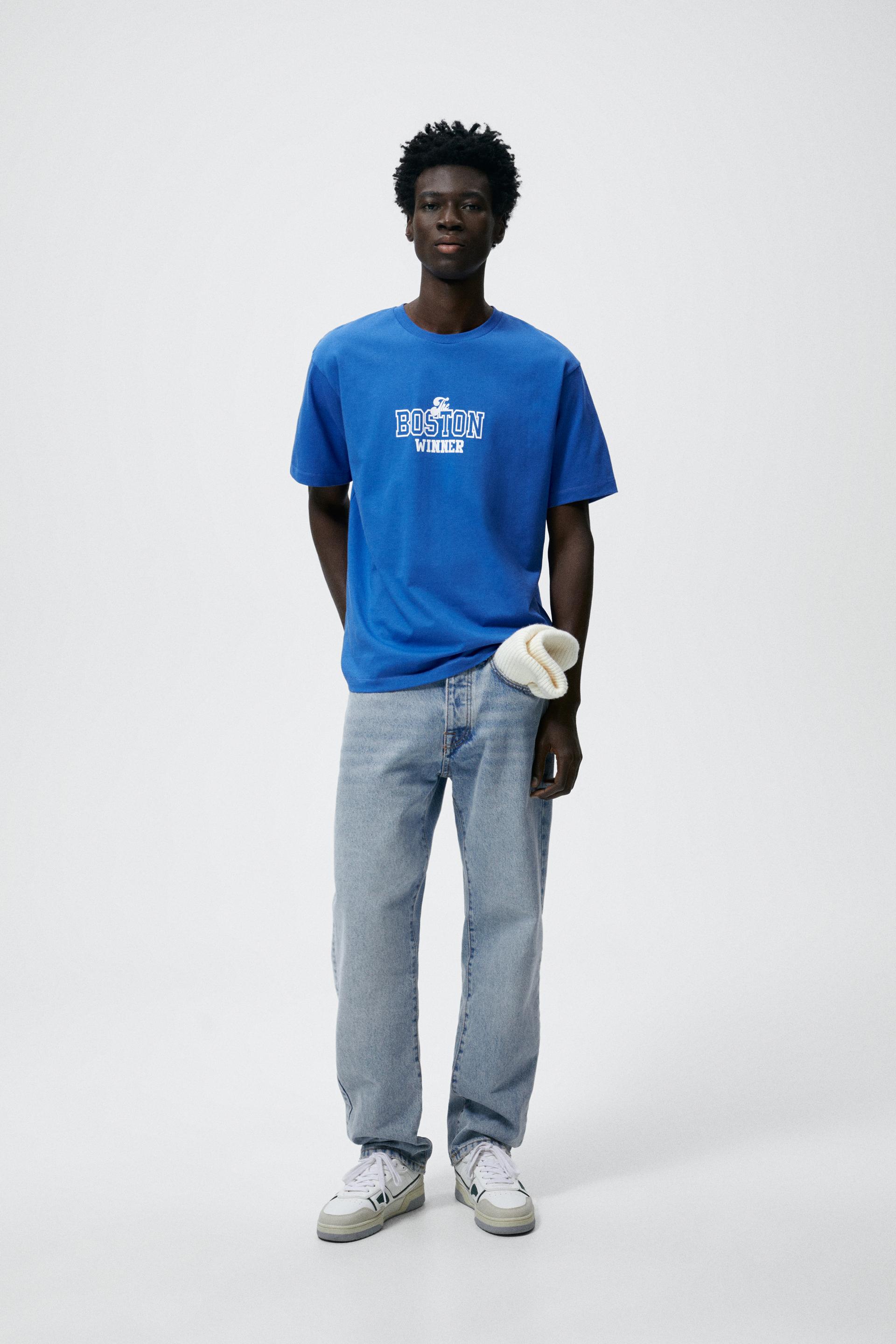 SLOGAN PRINT T-SHIRT - Blue | ZARA 