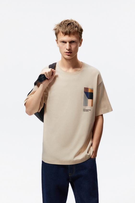 CONTRAST PRINT T-SHIRT - Beige | ZARA 