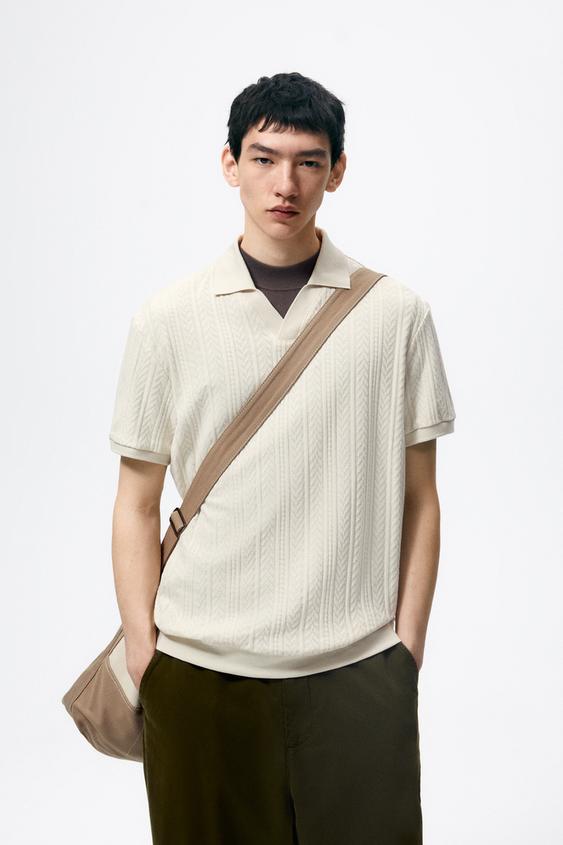 TEXTURED POLO SHIRT - Oyster White 