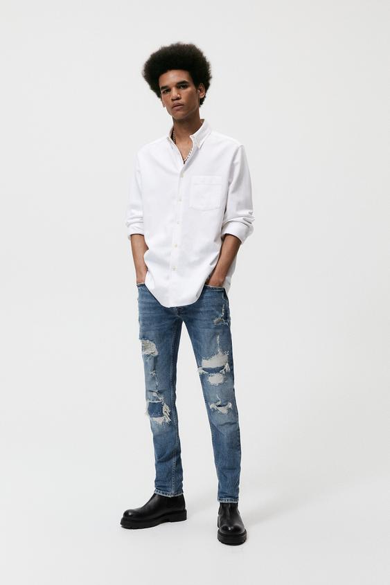 JEANS WITH RIPS AND PATCHES - Light blue | ZARA Australia