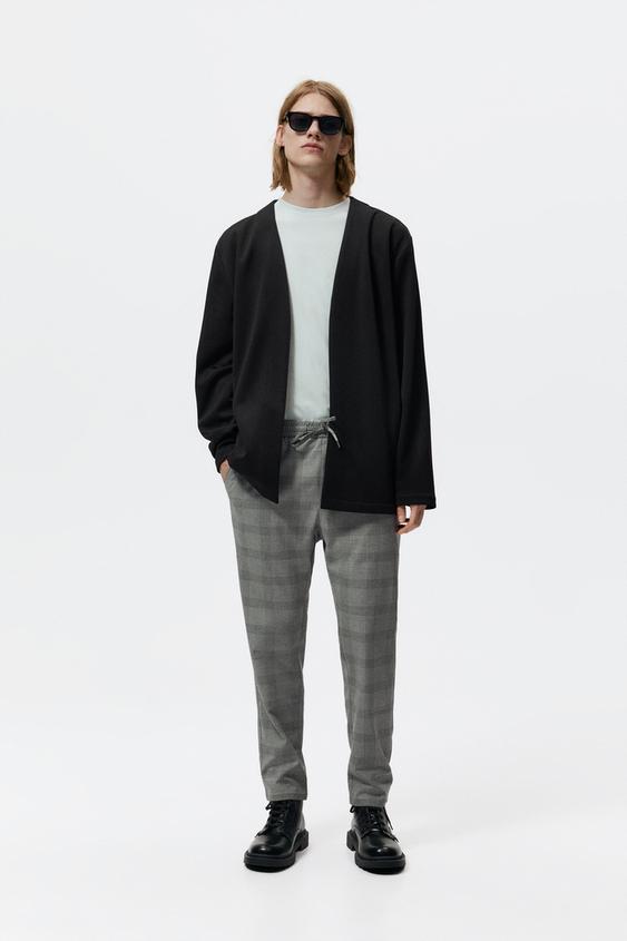 CHECK JOGGER WAIST TROUSERS - Mid-grey 