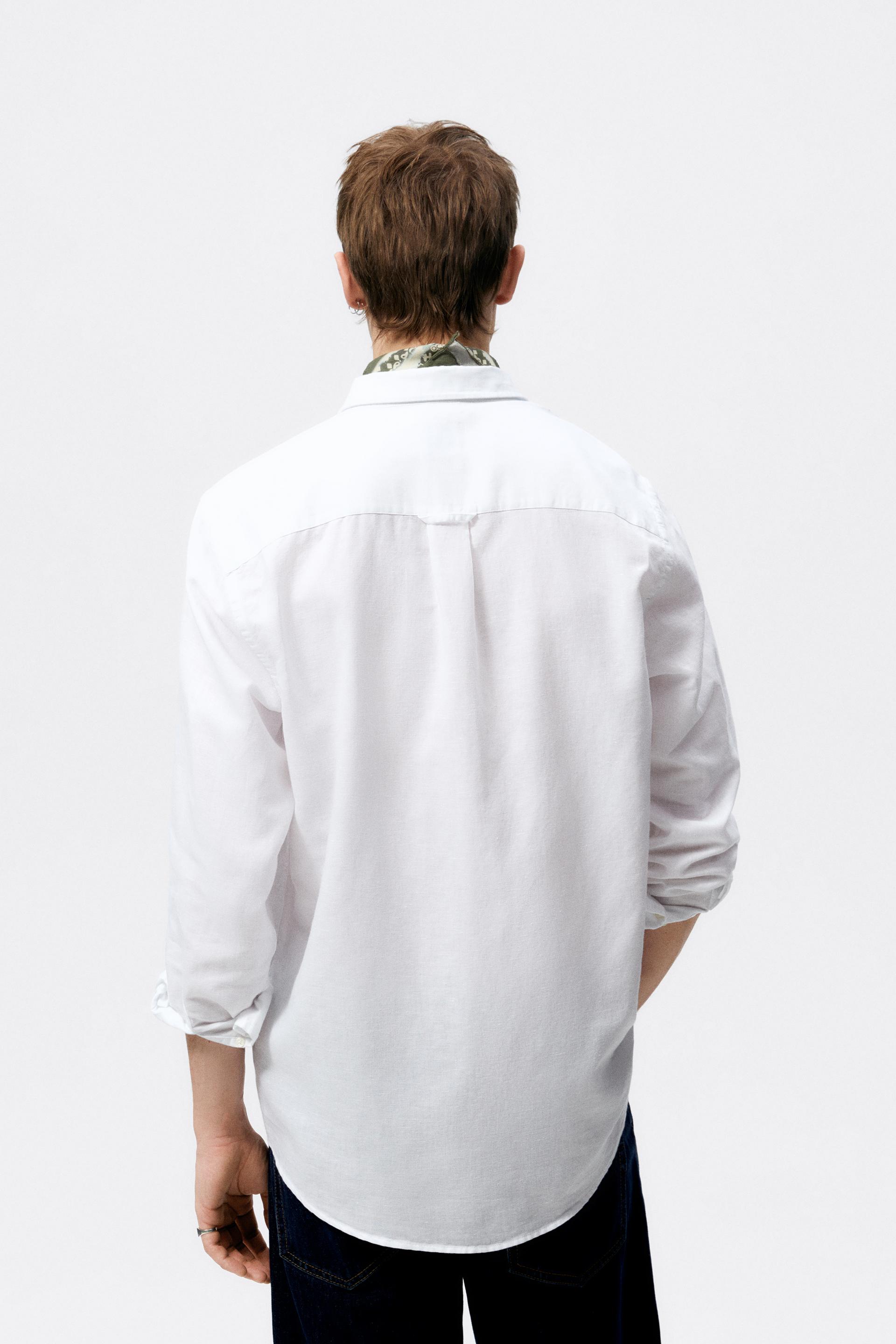 RELAXED COTTON/LINEN SHIRT - White 