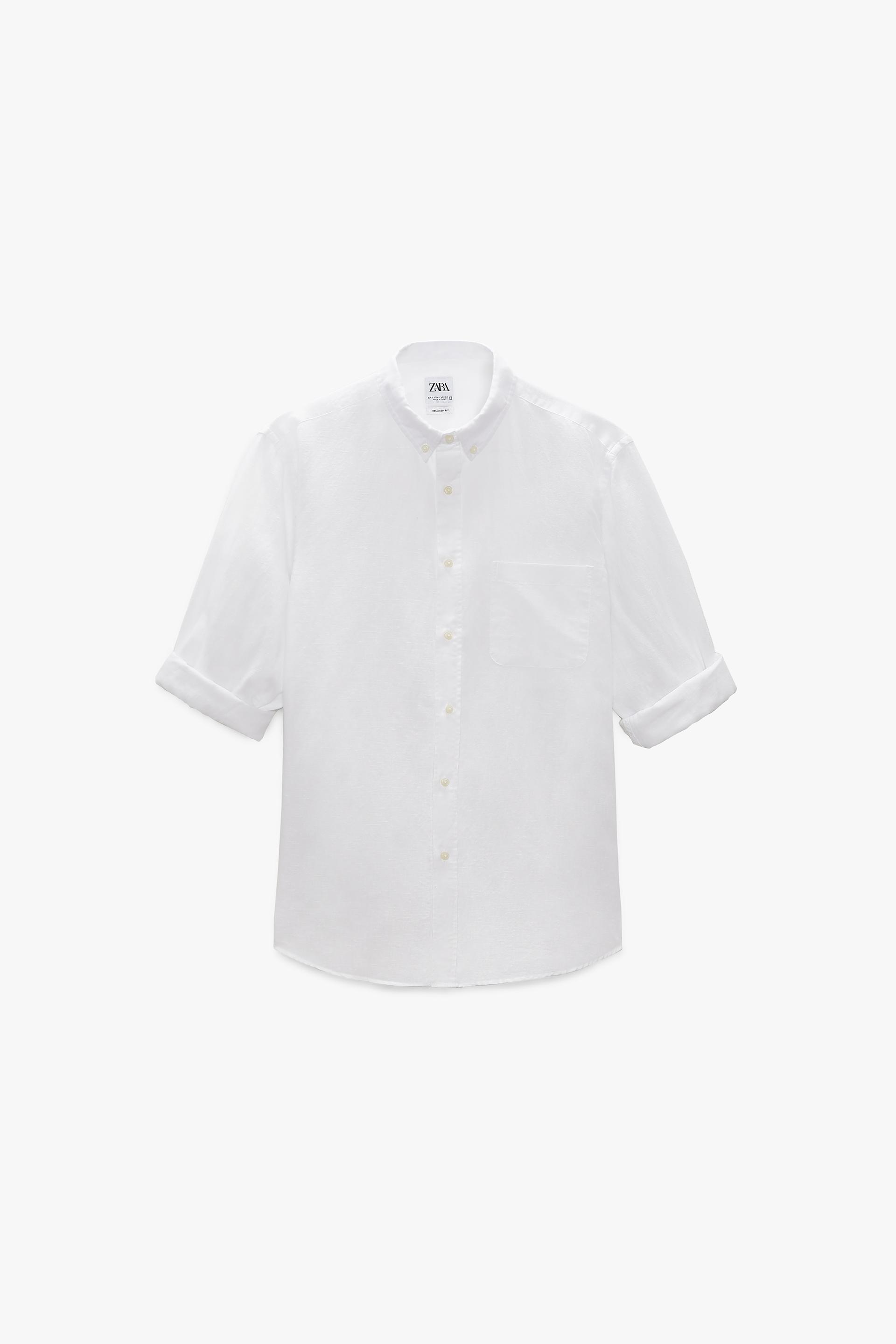 RELAXED COTTON/LINEN SHIRT - White 