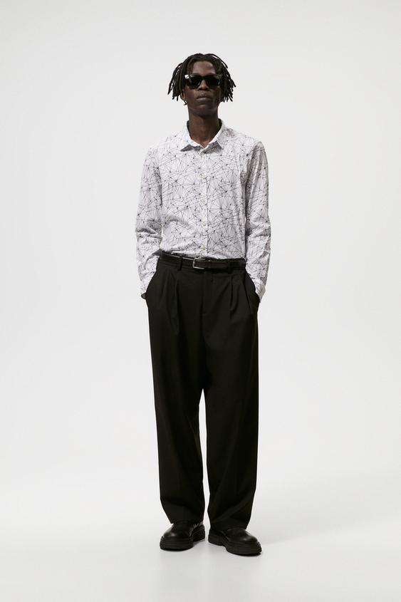 ABSTRACT PRINT STRETCH SHIRT - White 