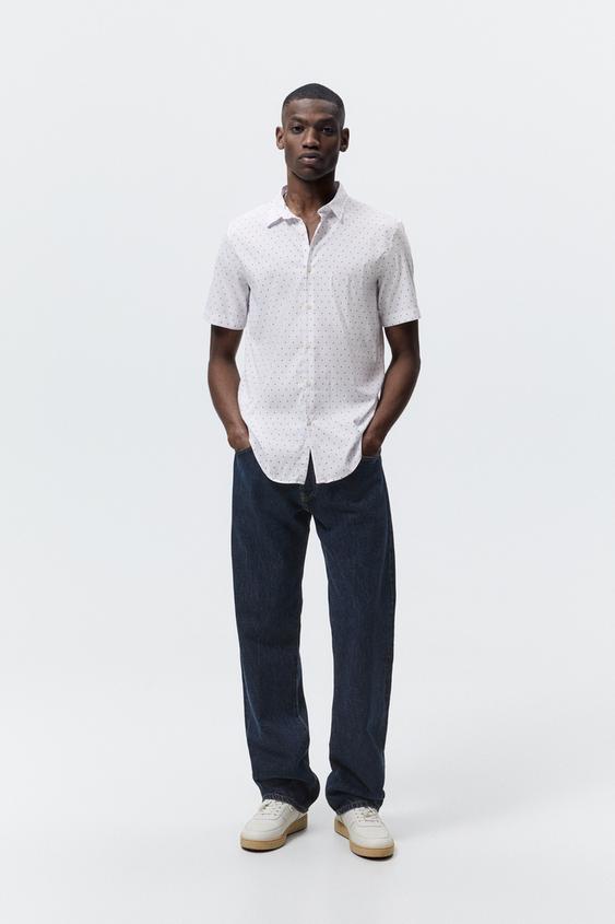 STRETCH GEOMETRIC PRINT SHIRT - White 