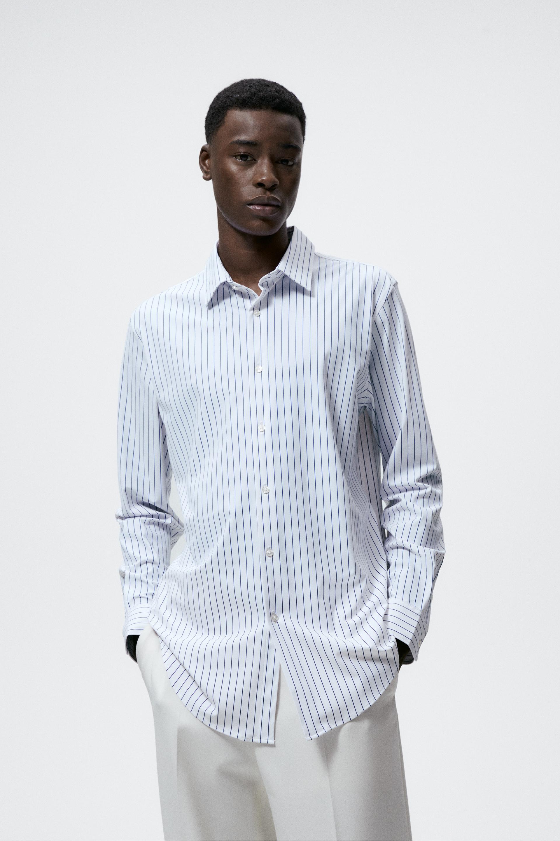 STRIPED STRETCH SHIRT - Blue | ZARA 