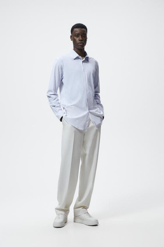 STRIPED STRETCH SHIRT - Blue | ZARA 