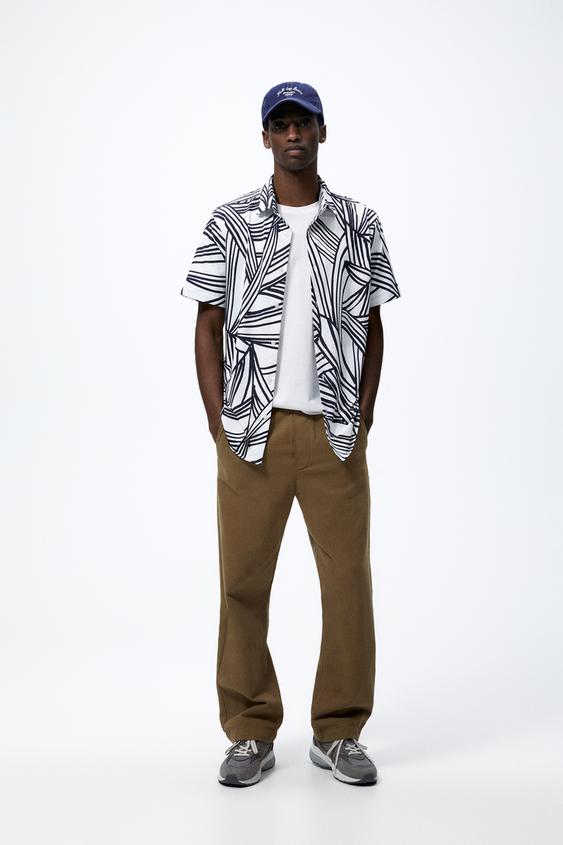 LEAF PRINT STRETCH SHIRT - White | ZARA 