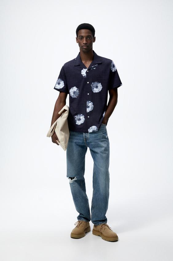 TIE-DYE PRINT ELASTIC SHIRT - Navy blue | ZARA Australia