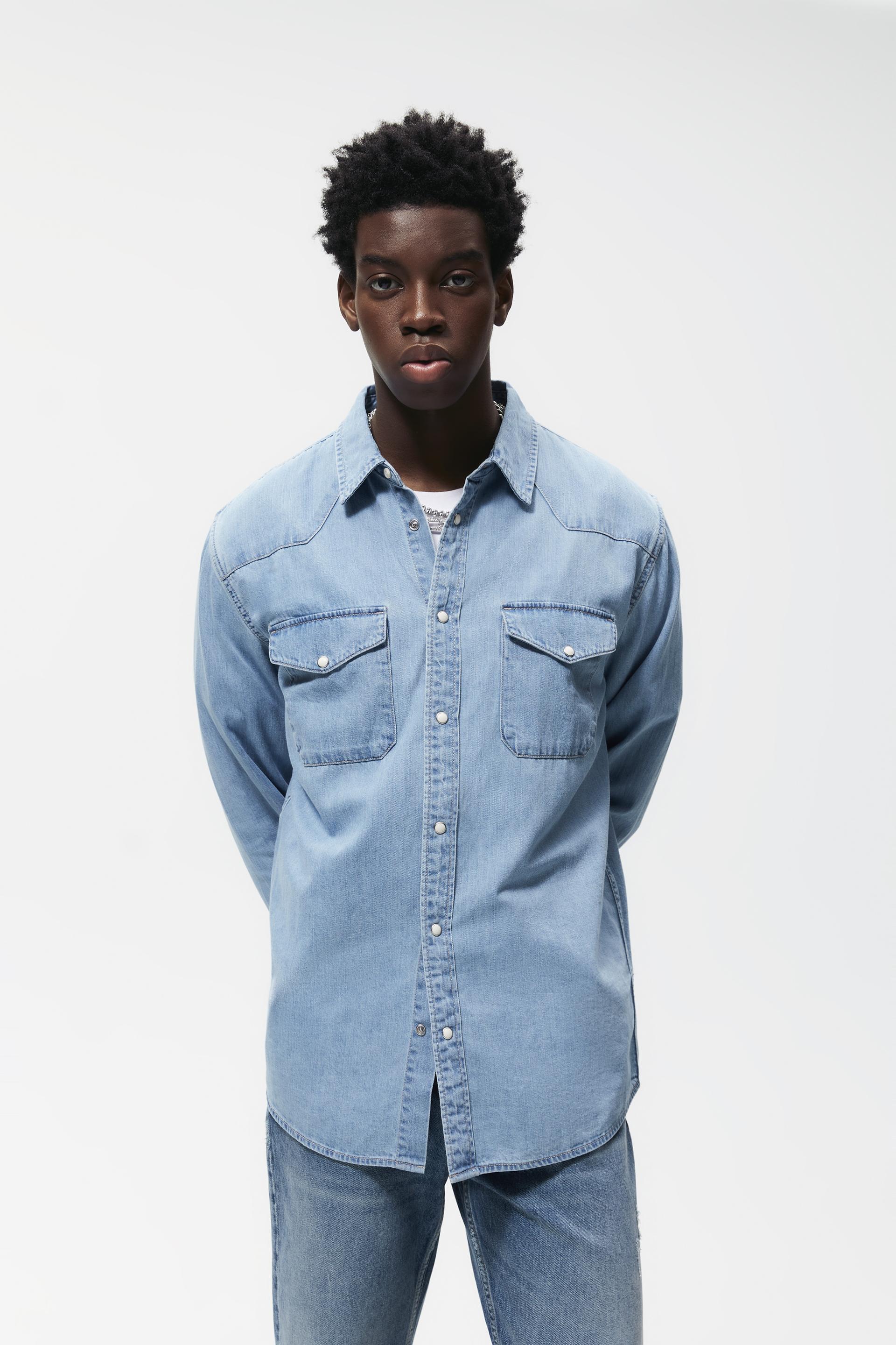 DENIM SHIRT - Mid-blue | ZARA Australia
