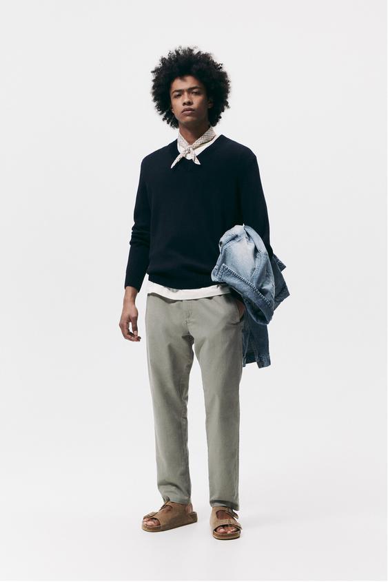COTTON/LINEN JOGGER WAIST TROUSERS - Khaki | ZARA Australia