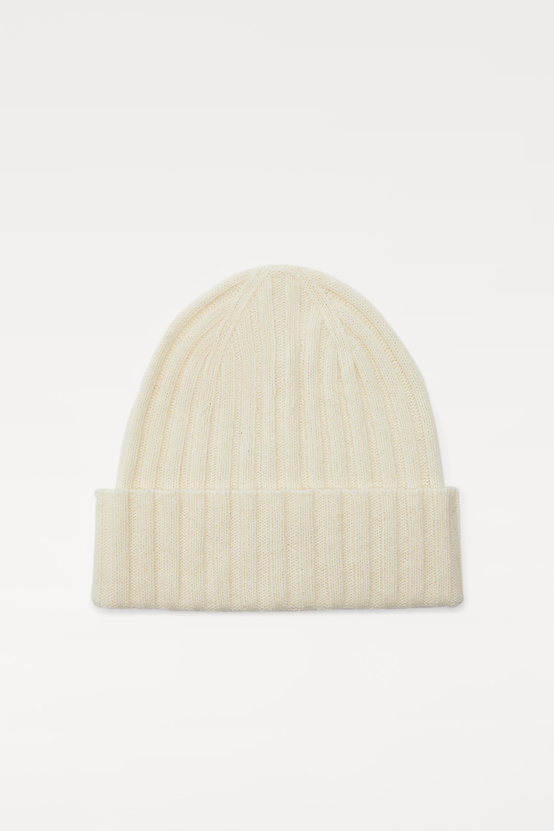RIBBED WOOL BLEND BEANIE - Oyster White 