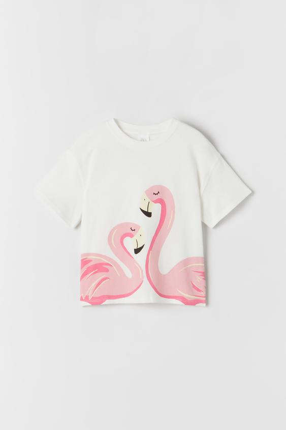 FLAMINGO PRINT T-SHIRT - White | ZARA 