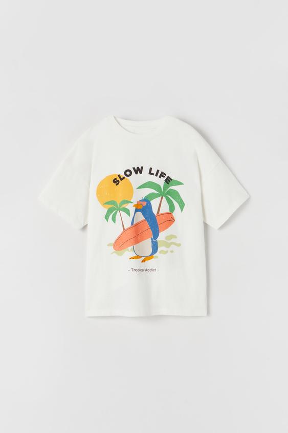 PENGUIN SURF T-SHIRT - Ecru | ZARA 