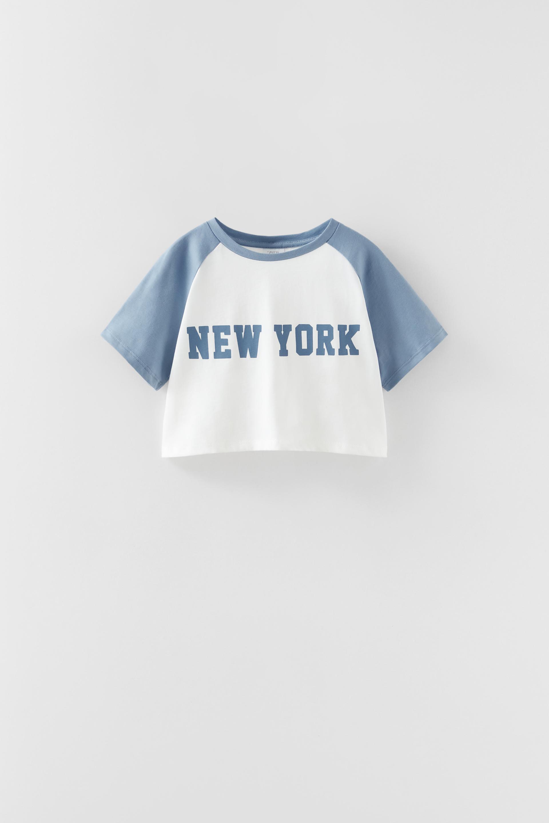 CROPPED T-SHIRT WITH SLOGAN - Oyster 