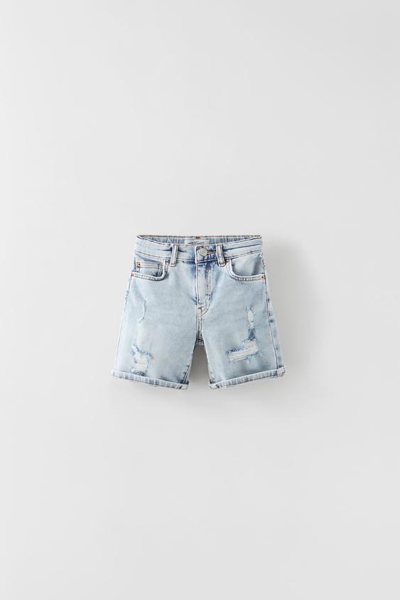SOFT DESTROYED BLEACH DENIM BERMUDA SHORTS - Light blue | ZARA Australia
