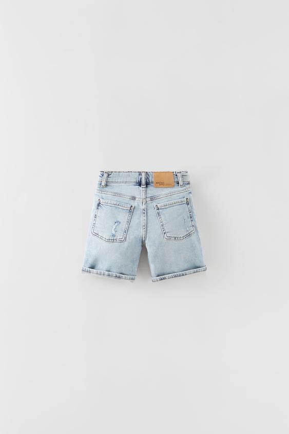 SOFT DESTROYED BLEACH DENIM BERMUDA 