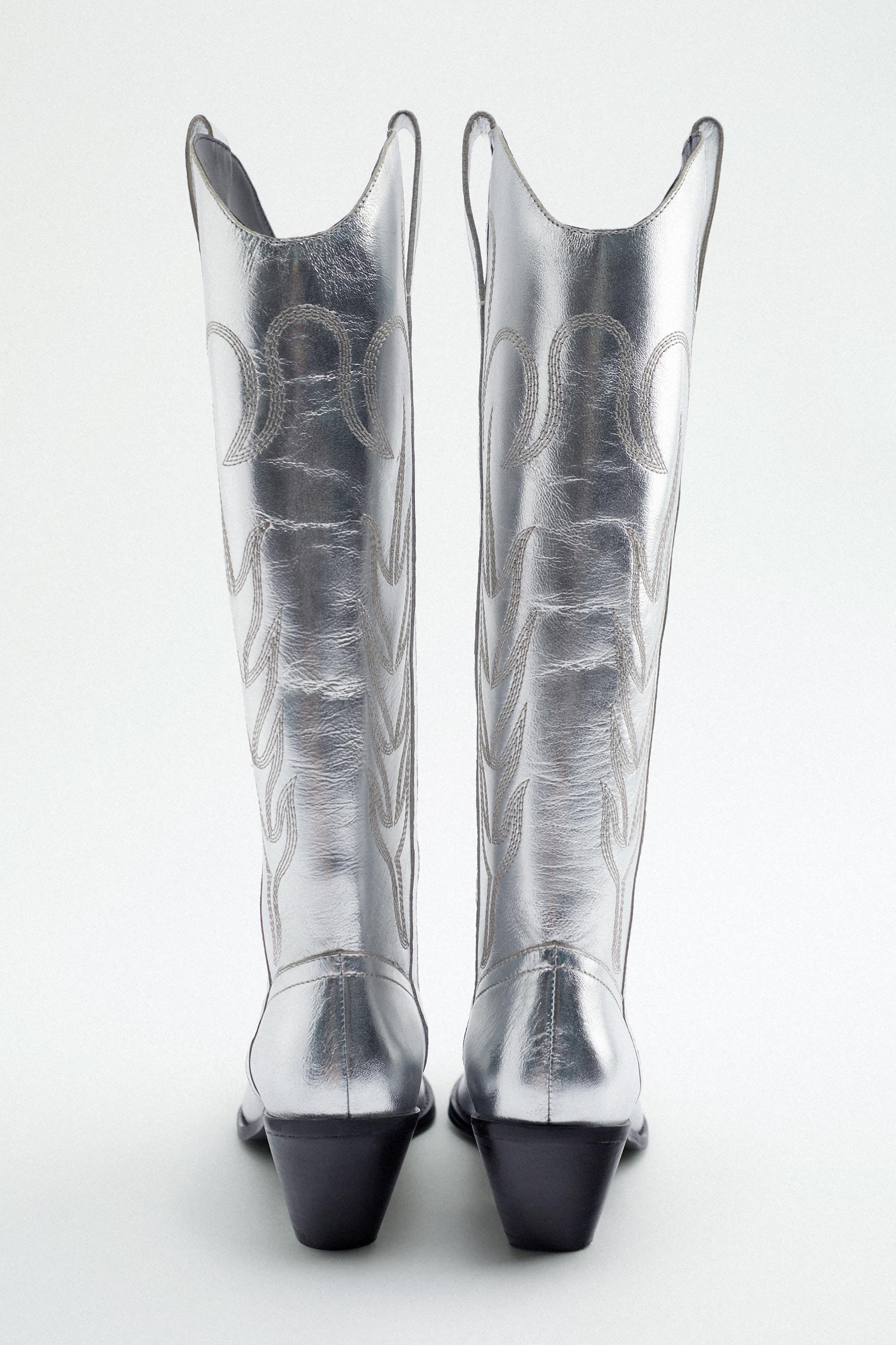 BOTA PIEL COWBOY - Plata | ZARA Chile