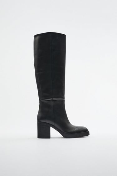 Image 0 of LEATHER CHUNKY HEEL KNEE-HIGH BOOTS from Zara