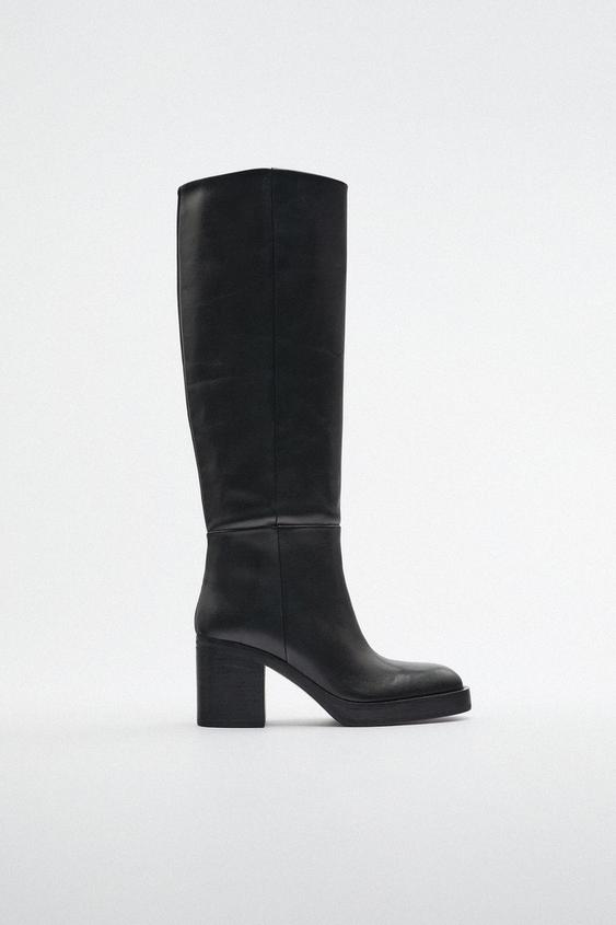BOTA TACÓN ANCHO PIEL - Negro | ZARA Chile