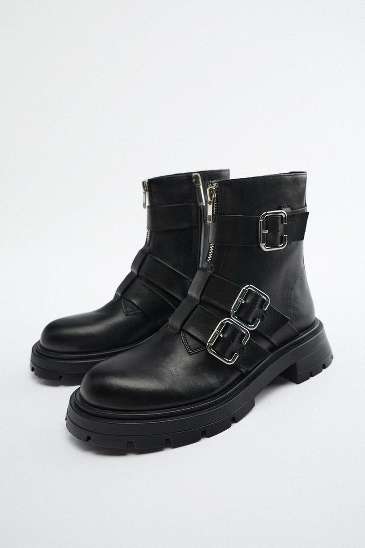 BOTÍN PLANO PIEL HEBILLAS - Negro | ZARA Perú / Peru