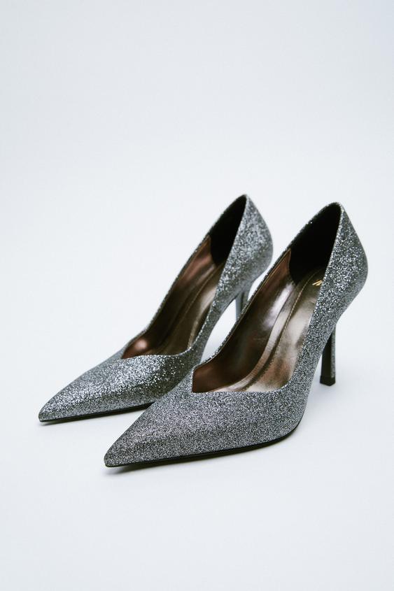 GLITTER HIGH-HEEL SHOES - Silver | ZARA 