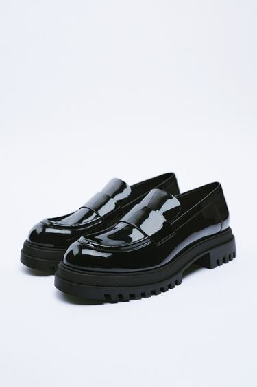 FLAT PATENT-FINISH TRACK-SOLE LOAFERS