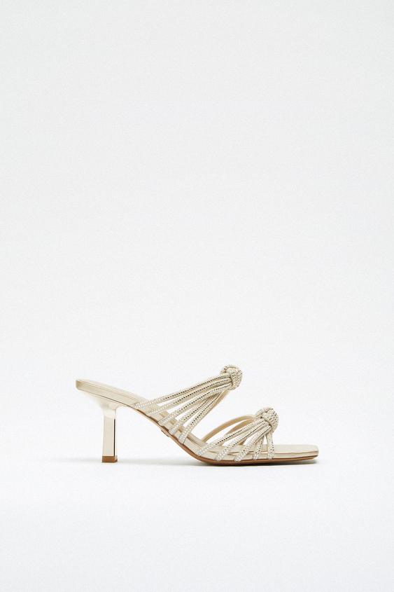 KNOTTED HIGH-HEEL SANDALS - Gold | ZARA 