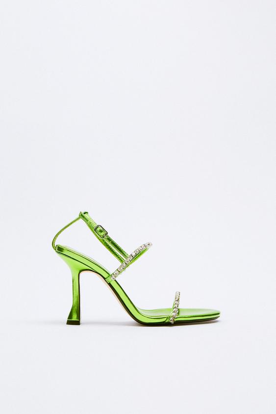 SANDALIA TACÓN METALIZADA BRILLOS - Verde | ZARA Chile