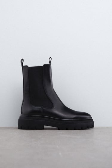 Image 0 of LEATHER TRACK ANKLE BOOTS from Zara