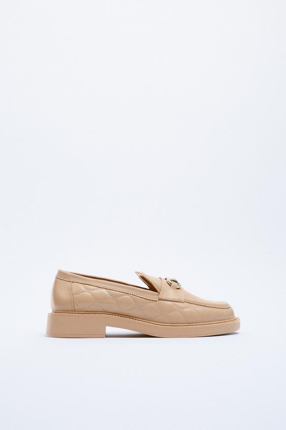 MOCASÍN PIEL HEBILLA METÁLICA ACOLCHADO - Beige | ZARA Chile