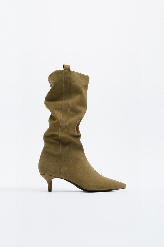BOTA TACÓN KITTEN SERRAJE - Marrón | ZARA Chile