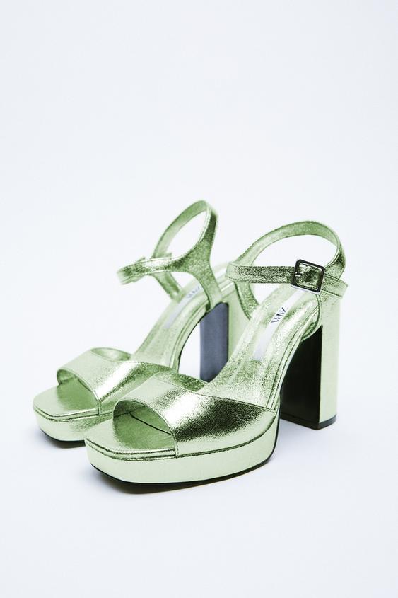 SANDALIA TACÓN PLATAFORMA METALIZADA - Verde | ZARA Chile