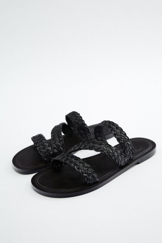 SANDALIA PLANA TRENZADA - Negro | ZARA Chile