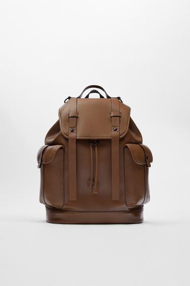zara black leather backpack