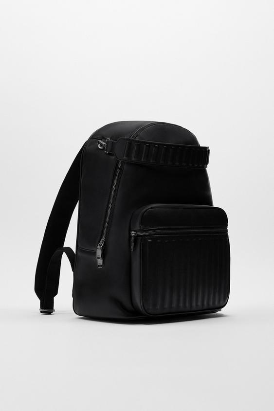 zara black leather backpack