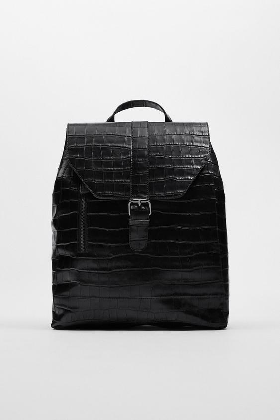 zara black leather backpack