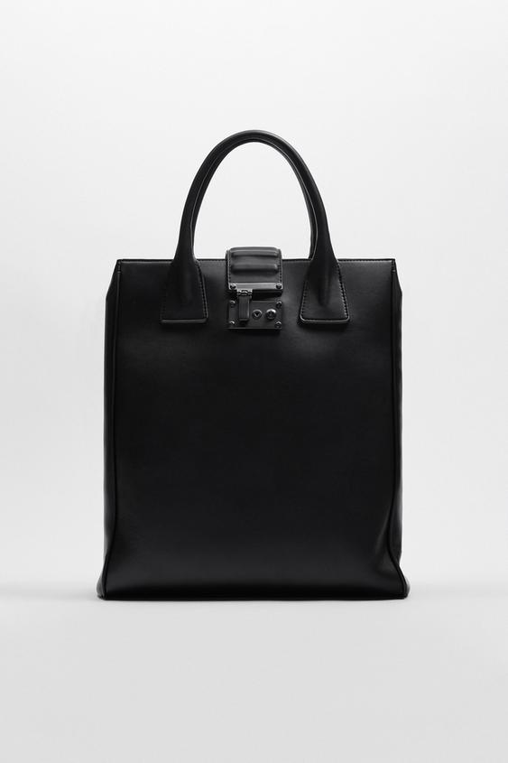 zara black bolsa with studs