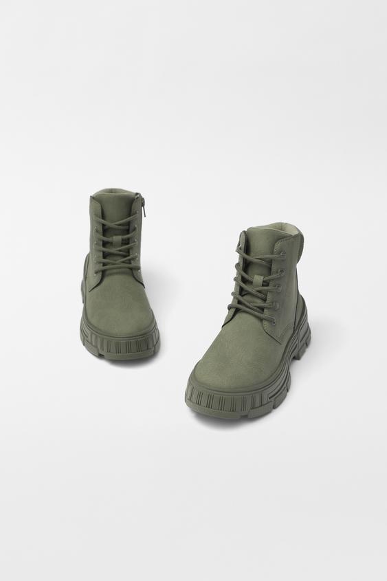 LACE-UP ANKLE BOOTS - Khaki Green | ZARA Australia