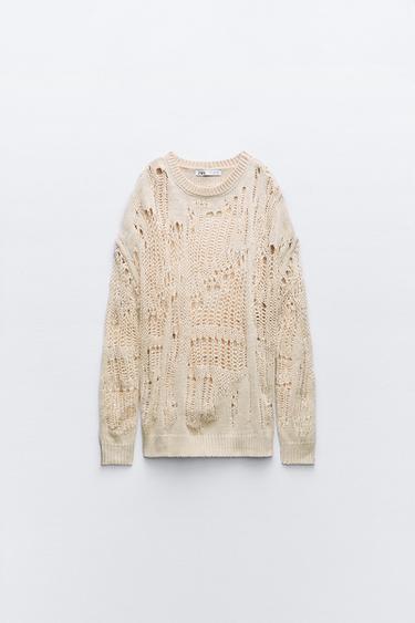 OVERSIZE-PULLOVER MIT LOCHMUSTER - Gebrochenes Weiß von Zara - Bild 5