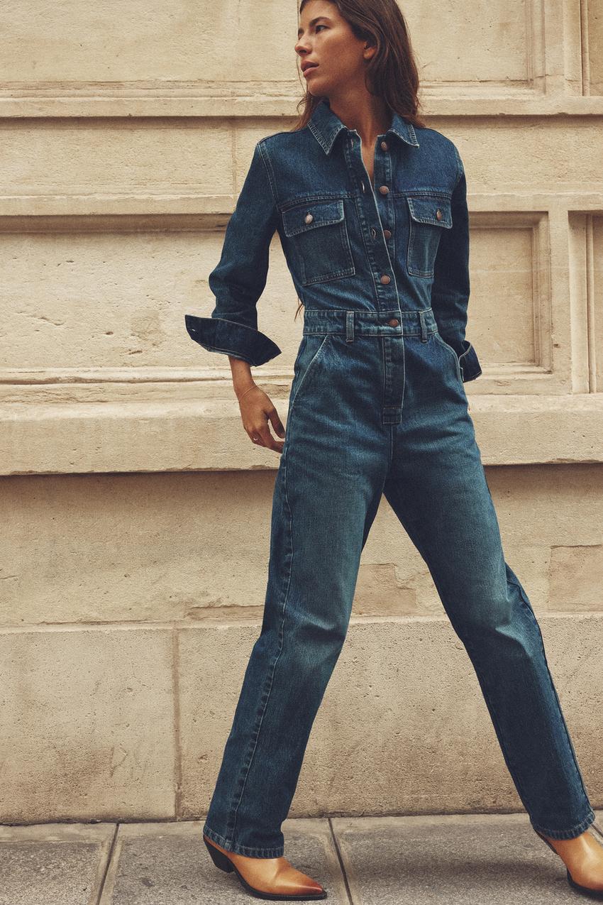 Zara women's denim jumpsuits Clearance