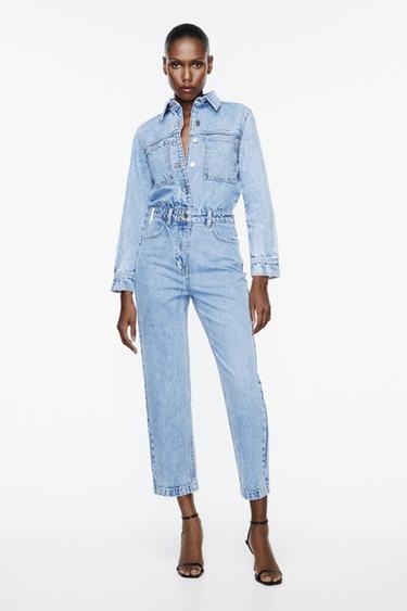 Zara women's denim jumpsuits Clearance